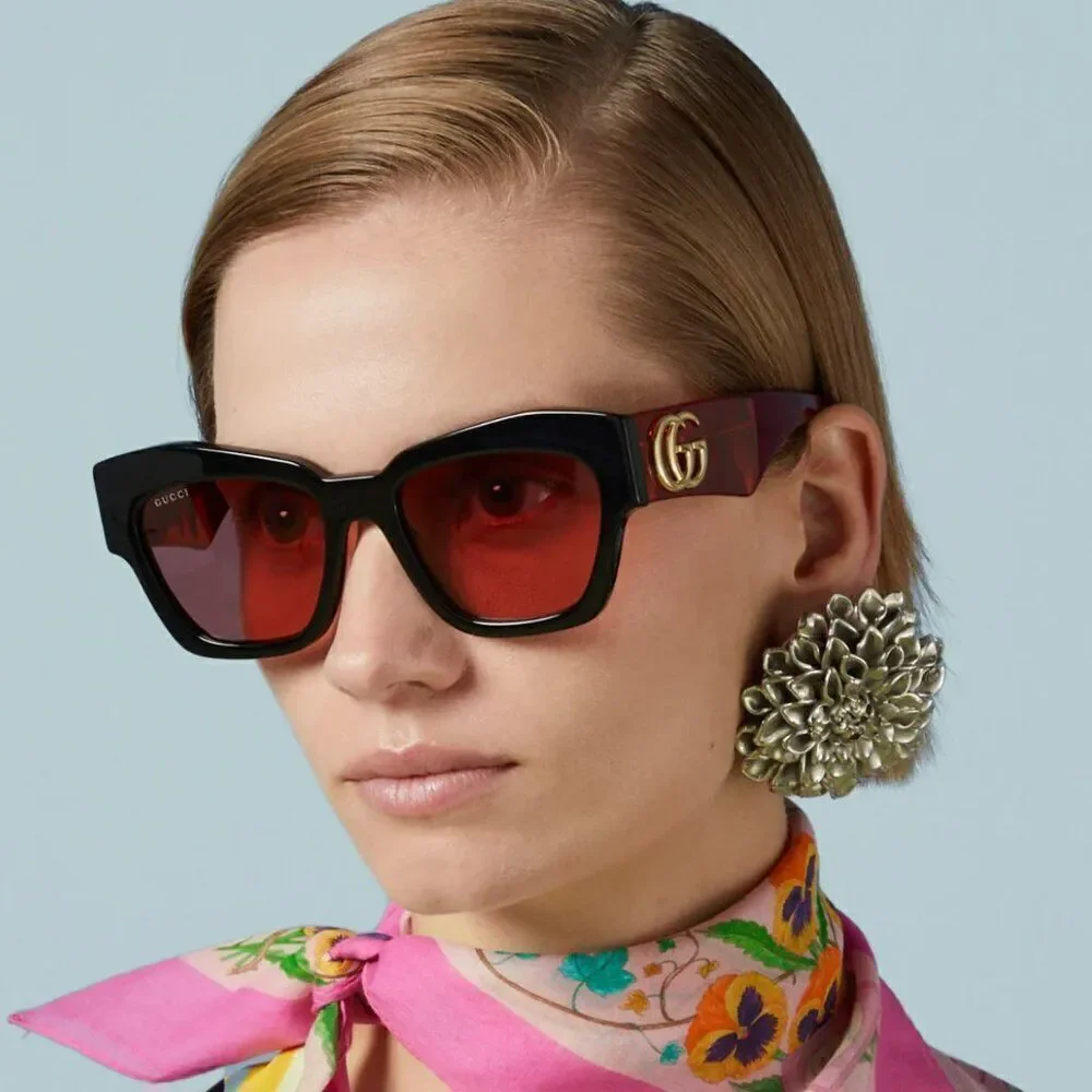 NEW Gucci GG1422S 005 Black Havana Rust Square Women Sunglasses GG 1422S